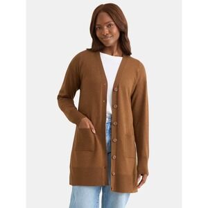 TIME & TRU Classic Cardigan Sweater Sz XXXL Warm Coffee Brown Button Front NWT